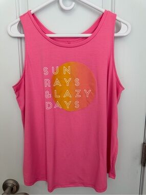 St. John's Bay Pink Graphic Tank with Sunrise Circle